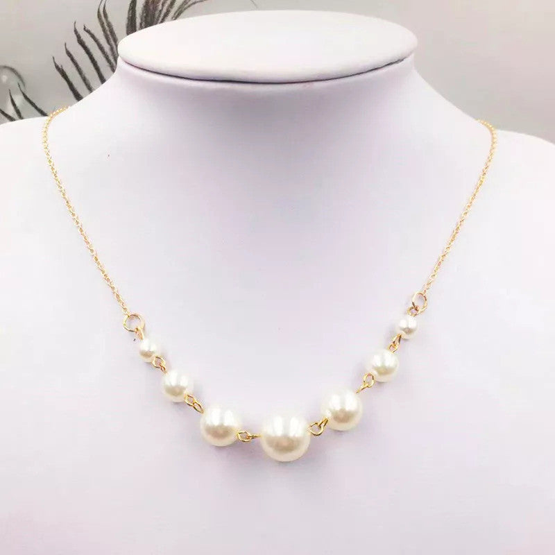 White Gold Plated Gold Toned Pearl Studded Contemporary Necklace For Women - MySmartBazaar