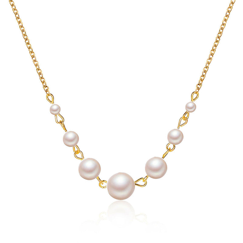 White Gold Plated Gold Toned Pearl Studded Contemporary Necklace For Women - MySmartBazaar