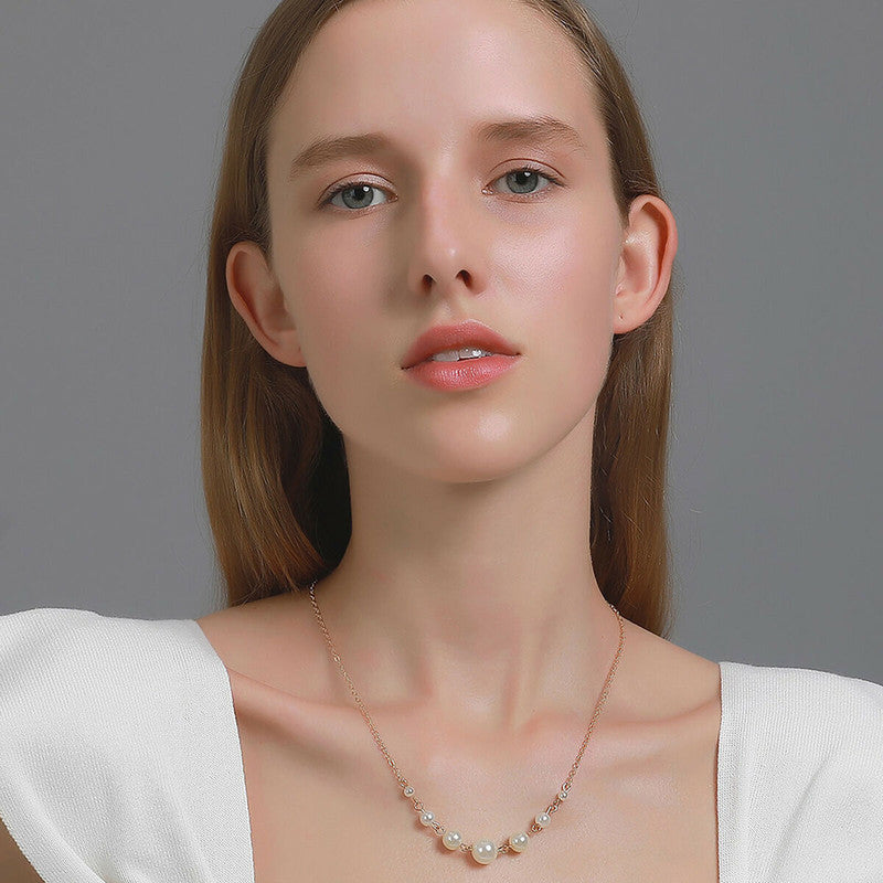 White Gold Plated Gold Toned Pearl Studded Contemporary Necklace For Women - MySmartBazaar