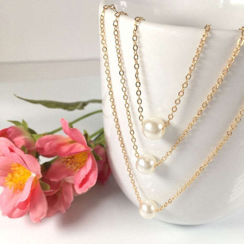 White Gold Plated Pearl Studded Layered Necklace For Women - MySmartBazaar