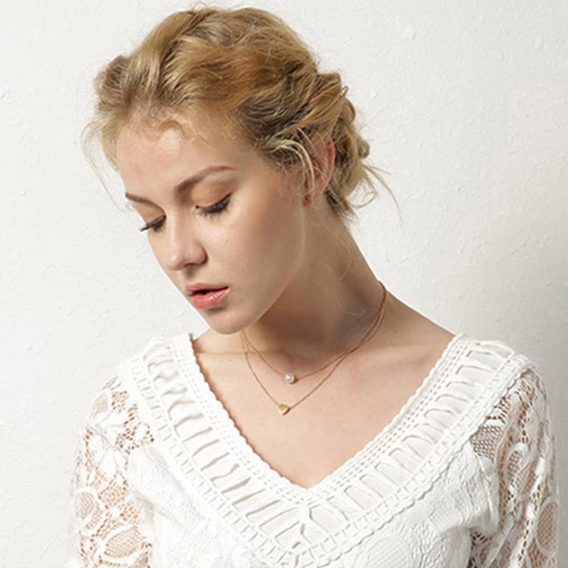 White Gold Plated Gold Toned Pearl with a Heart Layered Necklace For Women - MySmartBazaar