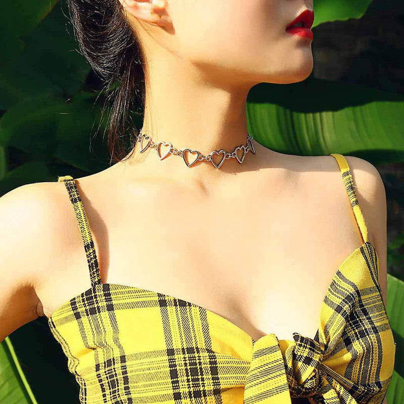 Silver Plated Hearts inspired Choker Necklace For Women - MySmartBazaar