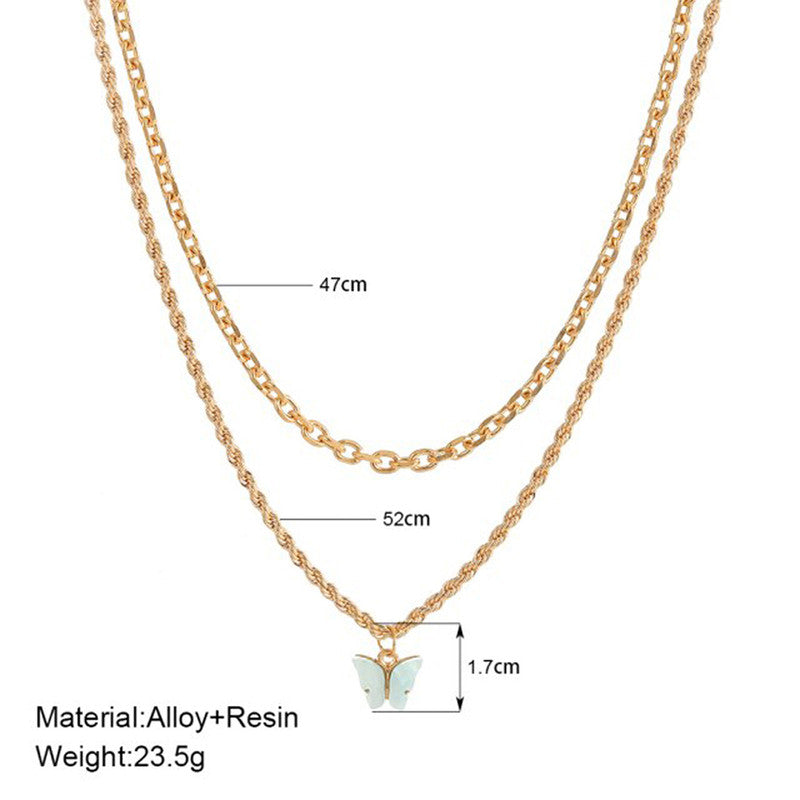 Aqua Butterfly Pendant With Golden Chain For Women - MySmartBazaar