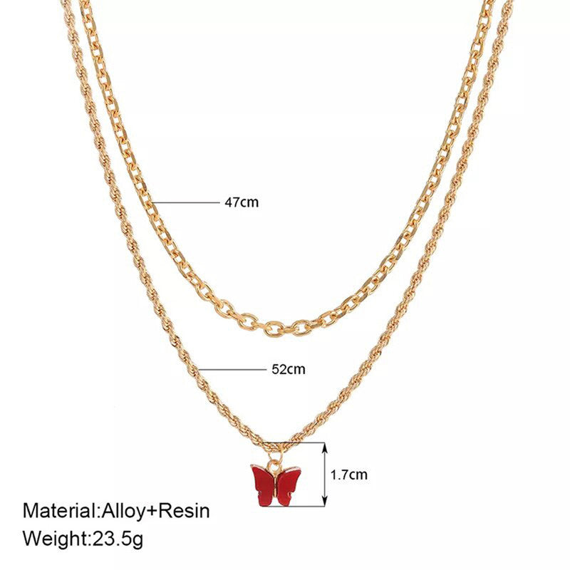 Red Butterfly Pendant With Golden Chain For Women - MySmartBazaar