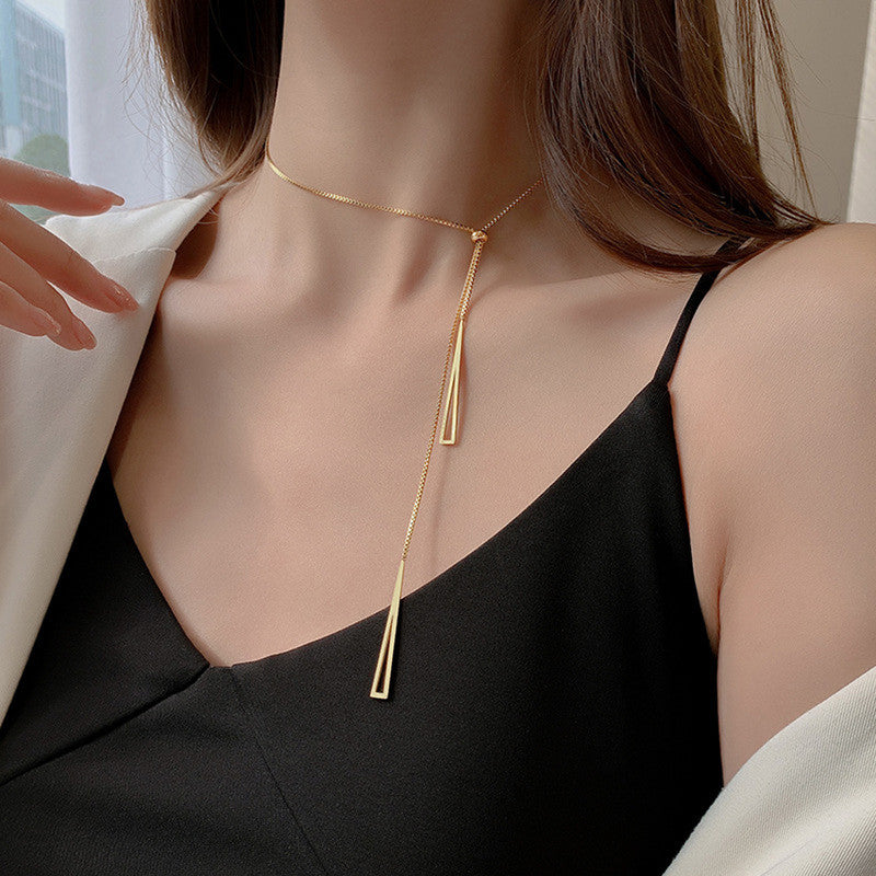 Stainless Steel Gold Plated Stainless Steel Geometric Tassel Pull-Out Anti-Tarnish Necklace - MySmartBazaar