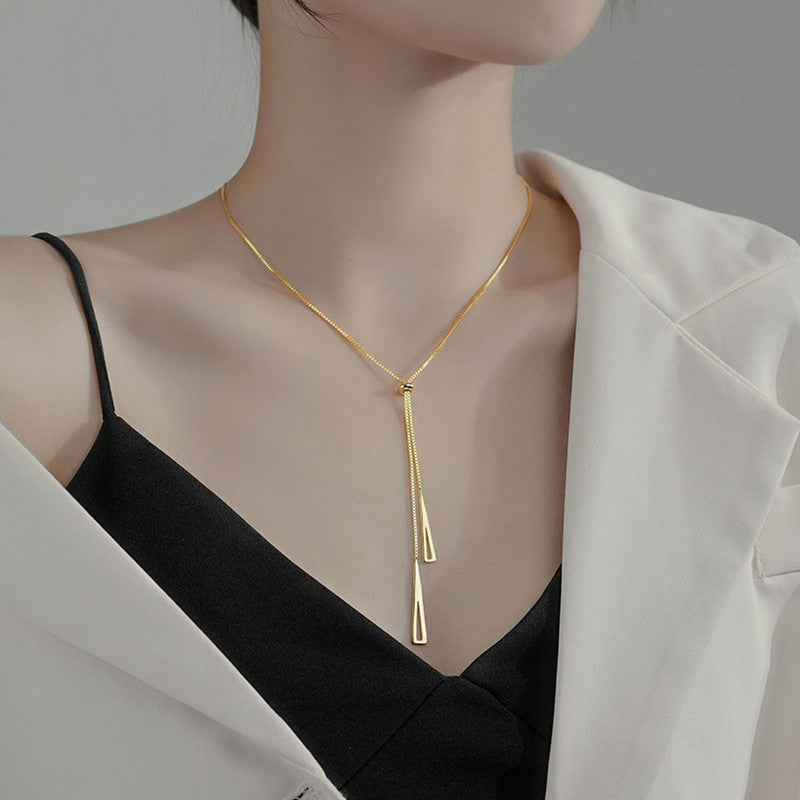 Stainless Steel Gold Plated Stainless Steel Geometric Tassel Pull-Out Anti-Tarnish Necklace - MySmartBazaar