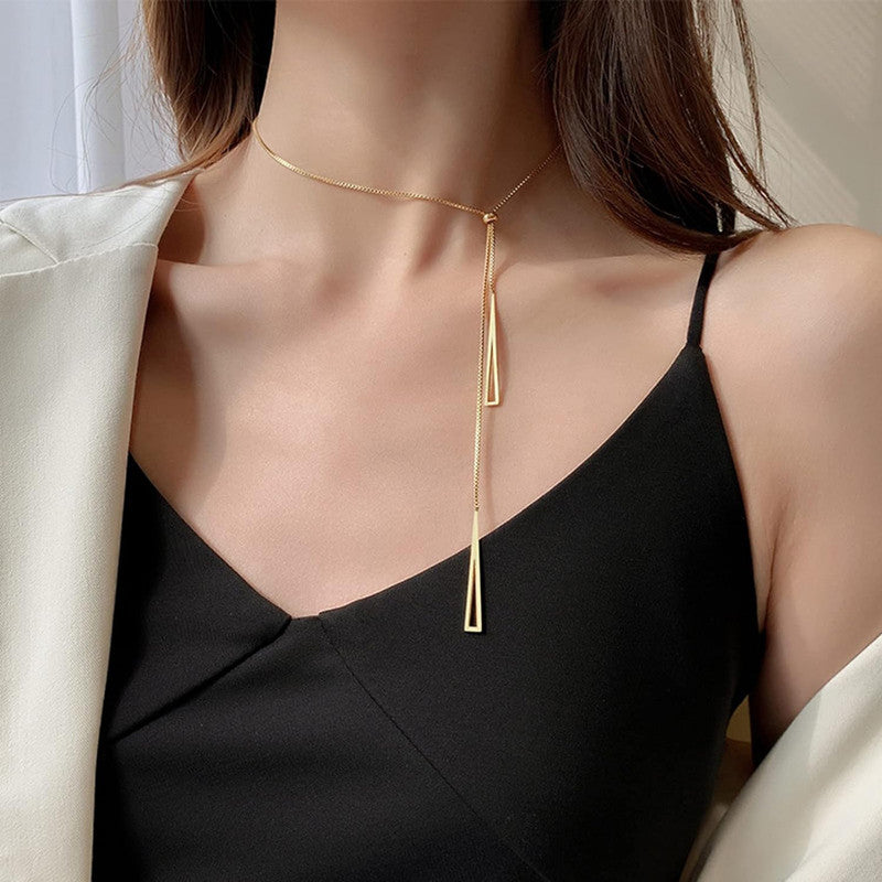 Stainless Steel Gold Plated Stainless Steel Geometric Tassel Pull-Out Anti-Tarnish Necklace - MySmartBazaar