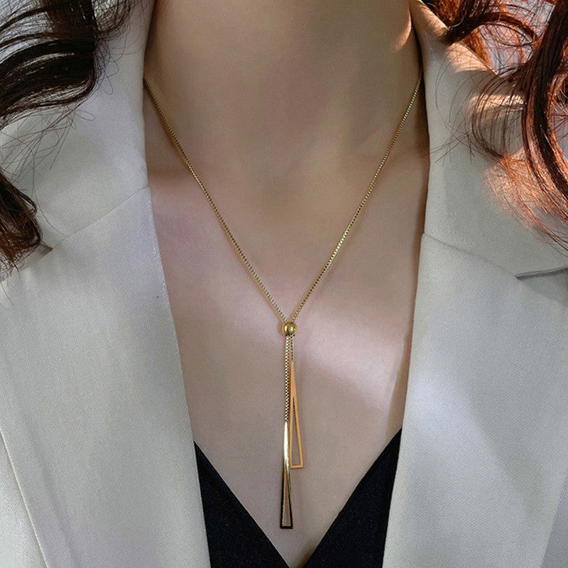 Stainless Steel Gold Plated Stainless Steel Geometric Tassel Pull-Out Anti-Tarnish Necklace - MySmartBazaar