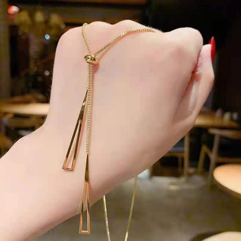Stainless Steel Gold Plated Stainless Steel Geometric Tassel Pull-Out Anti-Tarnish Necklace - MySmartBazaar