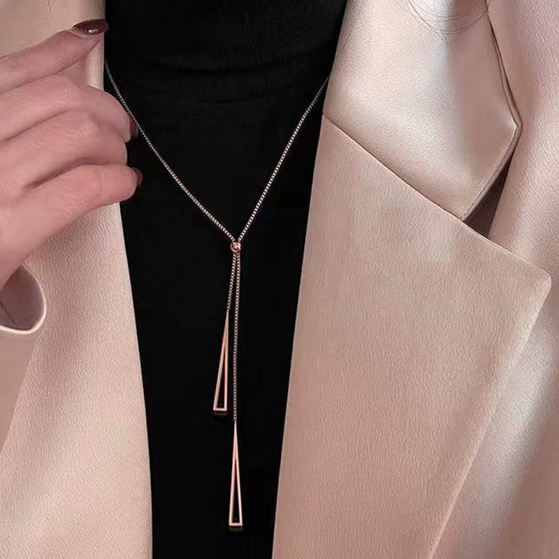 Stainless Steel Rose Gold Plated Stainless Steel Geometric Tassel Pull-Out Necklace - MySmartBazaar