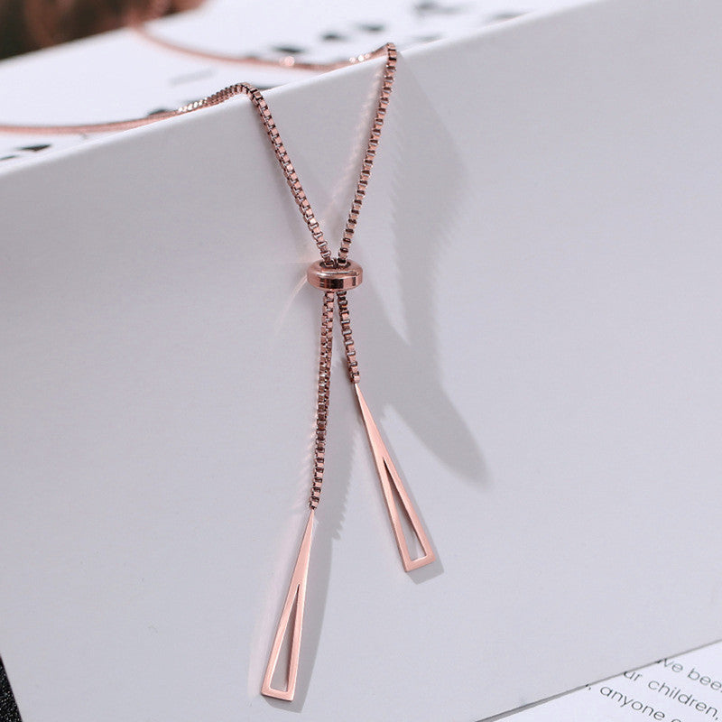 Stainless Steel Rose Gold Plated Stainless Steel Geometric Tassel Pull-Out Necklace - MySmartBazaar