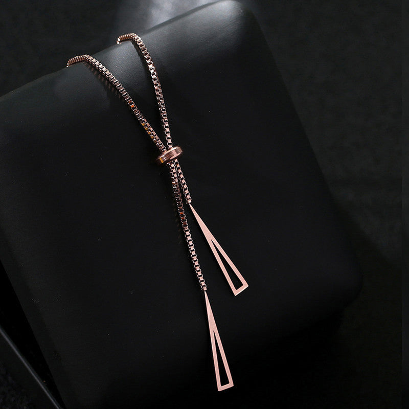 Stainless Steel Rose Gold Plated Stainless Steel Geometric Tassel Pull-Out Necklace - MySmartBazaar