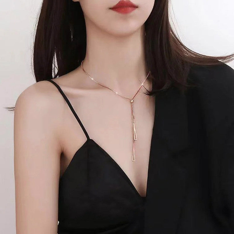 Stainless Steel Rose Gold Plated Stainless Steel Geometric Tassel Pull-Out Necklace - MySmartBazaar