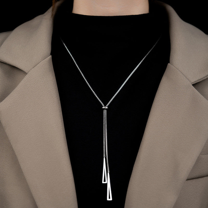 Stainless Steel Silver Plated Stainless Steel Geometric Tassel Pull-Out Anti-Tarnish Necklace - MySmartBazaar
