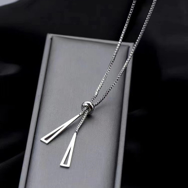 Stainless Steel Silver Plated Stainless Steel Geometric Tassel Pull-Out Anti-Tarnish Necklace - MySmartBazaar