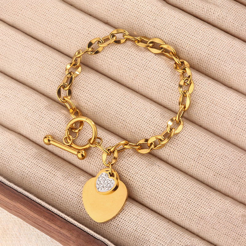 Gold-Plated Anti Tarnish Heart Themed Charm Bracelet