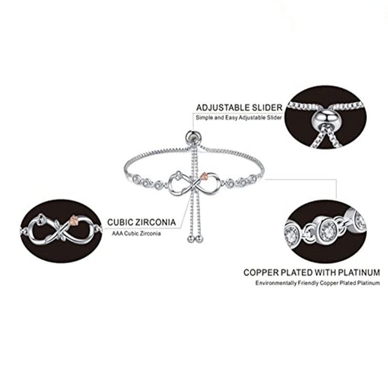 Silver Plated Anti Tarnish American Diamonds Studded Infinity themed Wraparound Bracelet