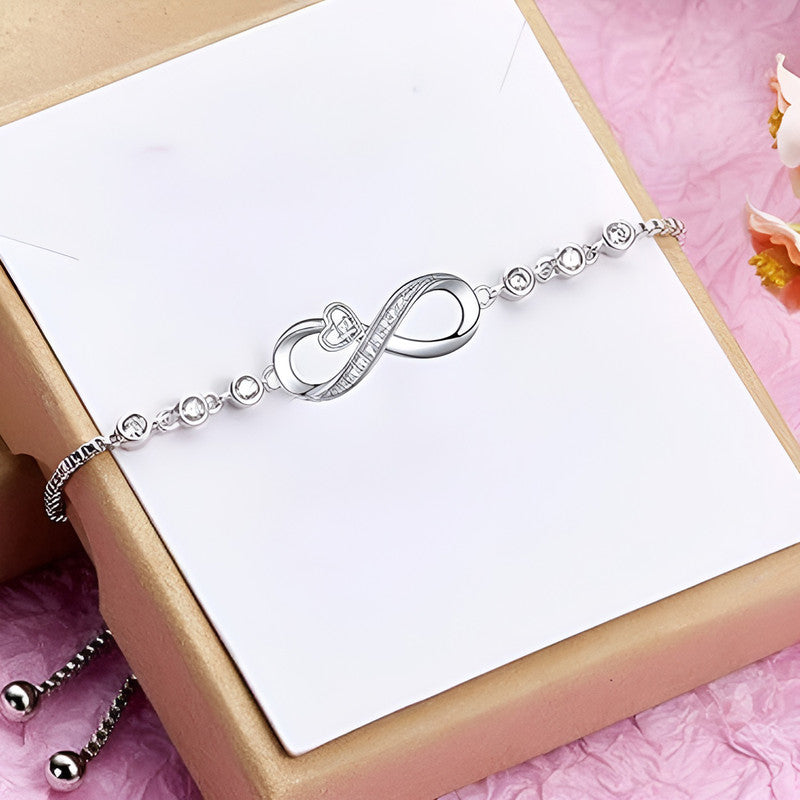 Silver Plated Anti Tarnish American Diamonds Studded Infinity themed Wraparound Bracelet