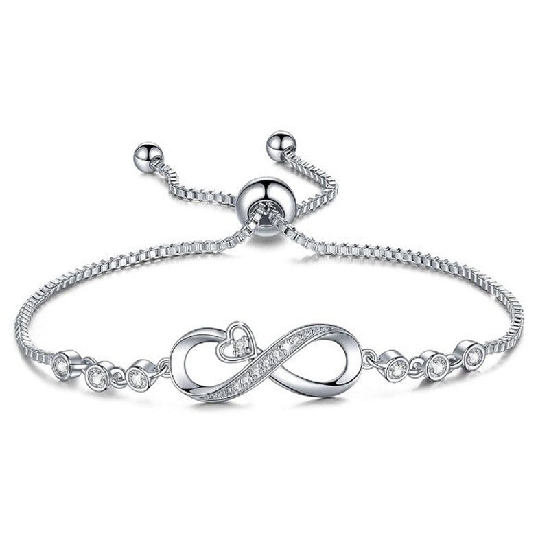 Silver Plated Anti Tarnish American Diamonds Studded Infinity themed Wraparound Bracelet