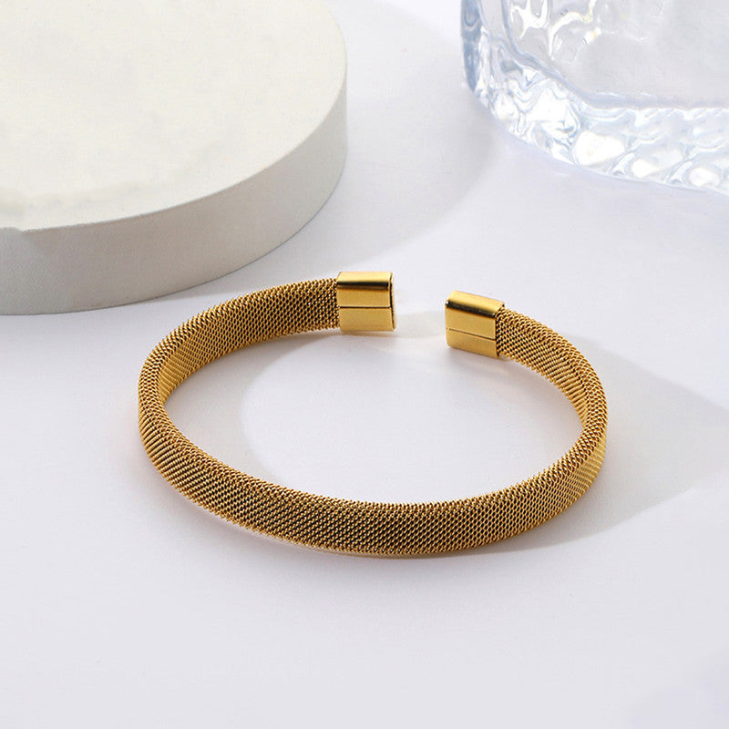 Gold Plated Stainless Steel Anti Tarnish Mesh Statement Cuff Bracelet For Men