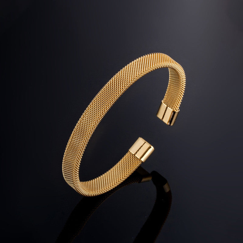 Gold Plated Stainless Steel Anti Tarnish Mesh Statement Cuff Bracelet For Men