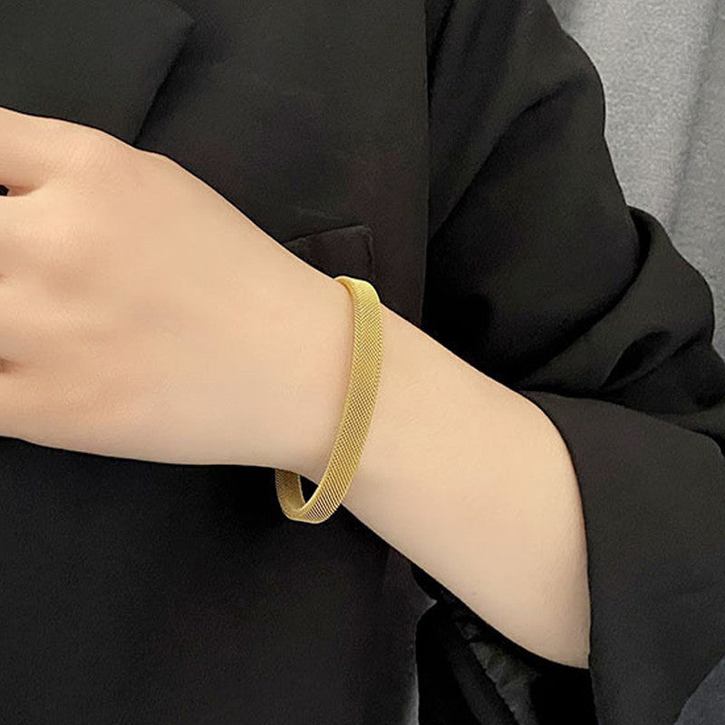 Gold Plated Stainless Steel Anti Tarnish Mesh Statement Cuff Bracelet For Men