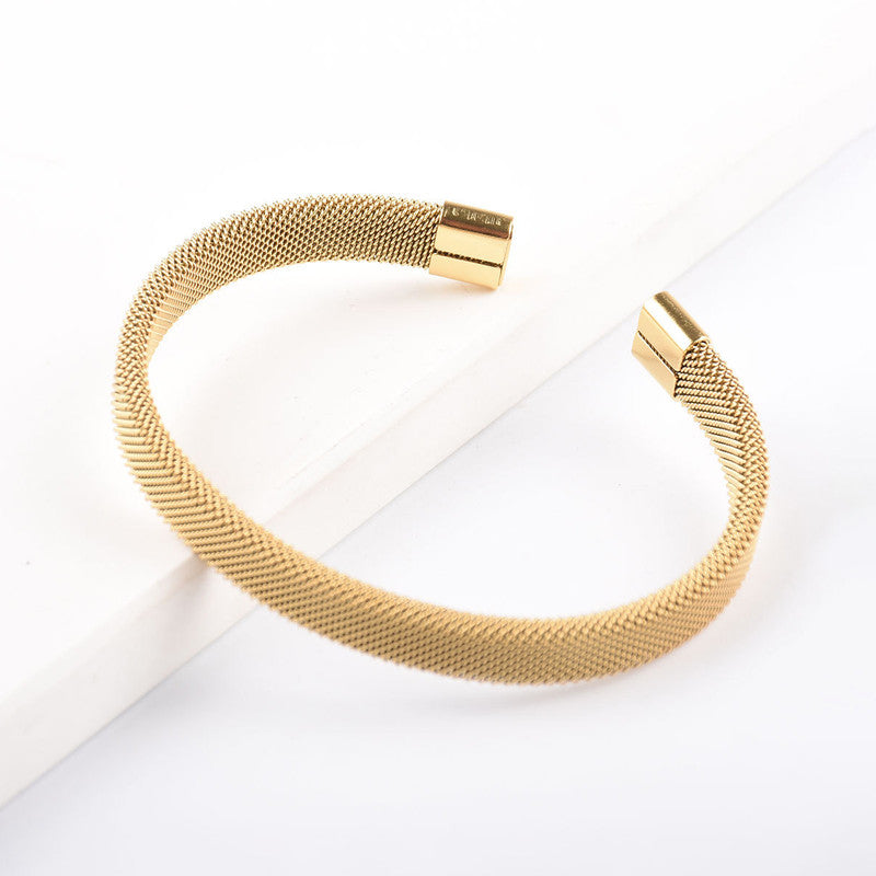 Gold Plated Stainless Steel Anti Tarnish Mesh Statement Cuff Bracelet For Men