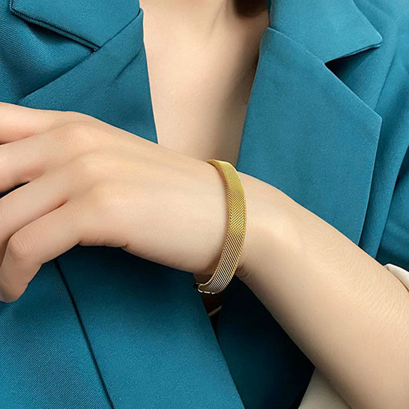 Gold Plated Stainless Steel Anti Tarnish Mesh Statement Cuff Bracelet For Men