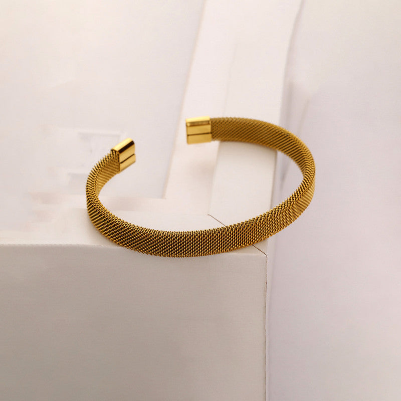 Gold Plated Stainless Steel Anti Tarnish Mesh Statement Cuff Bracelet For Men