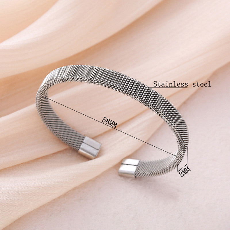 Silver Plated Stainless Steel Anti Tarnish Mesh Statement Cuff Bracelet For Men