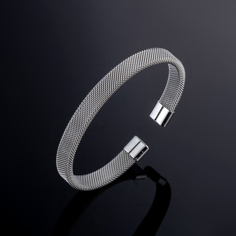 Silver Plated Stainless Steel Anti Tarnish Mesh Statement Cuff Bracelet For Men