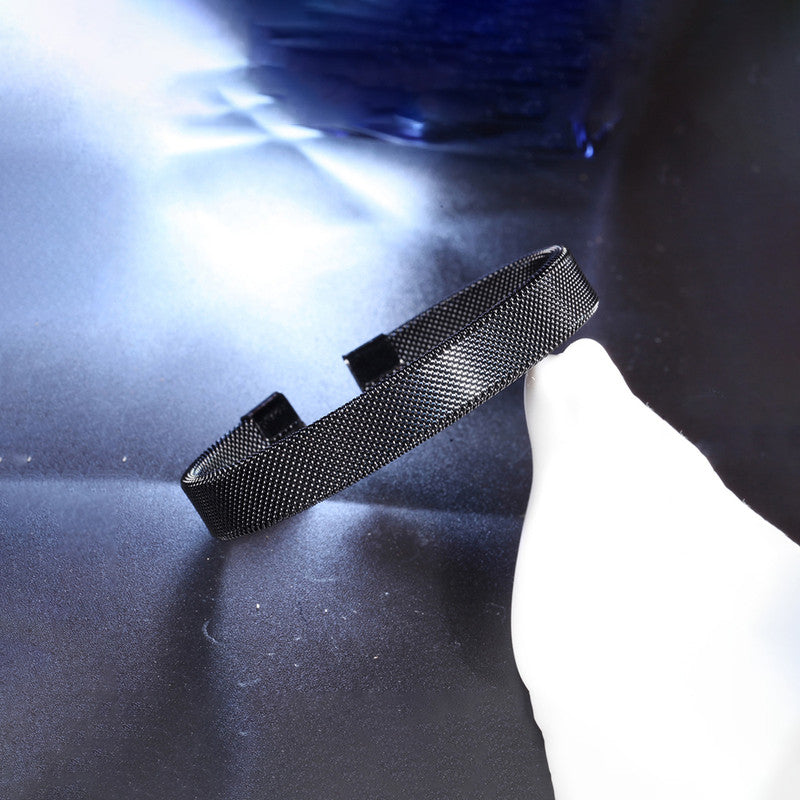 Black Silver Plated Stainless Steel Anti Tarnish Mesh Statement Cuff Bracelet For Men