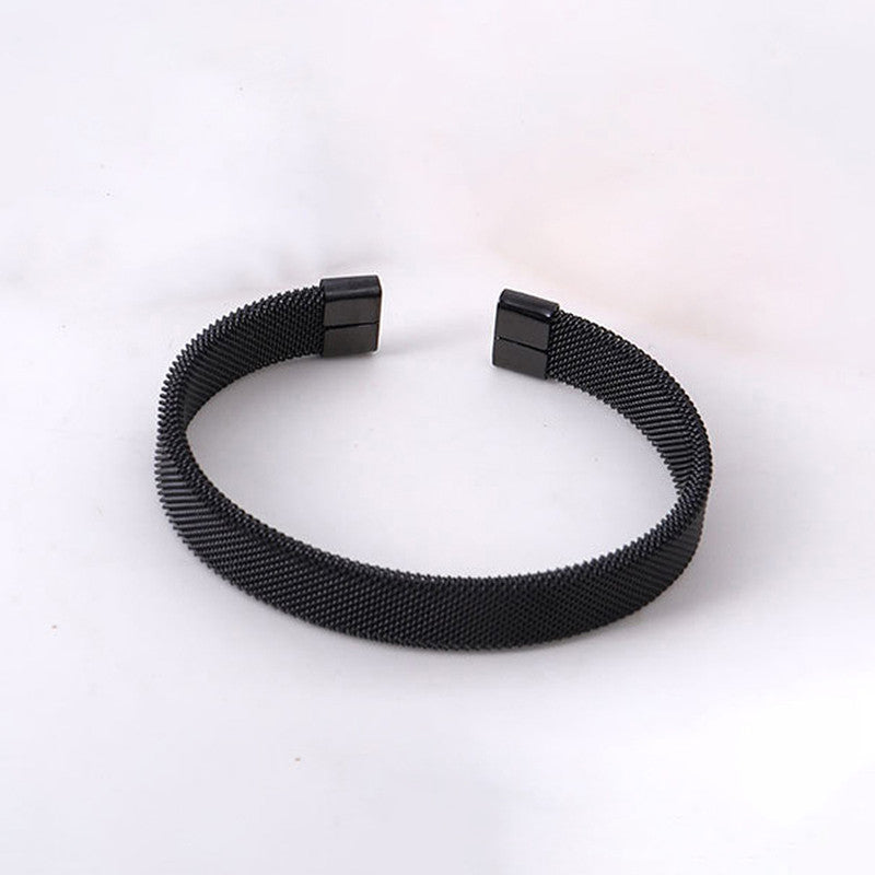 Black Silver Plated Stainless Steel Anti Tarnish Mesh Statement Cuff Bracelet For Men