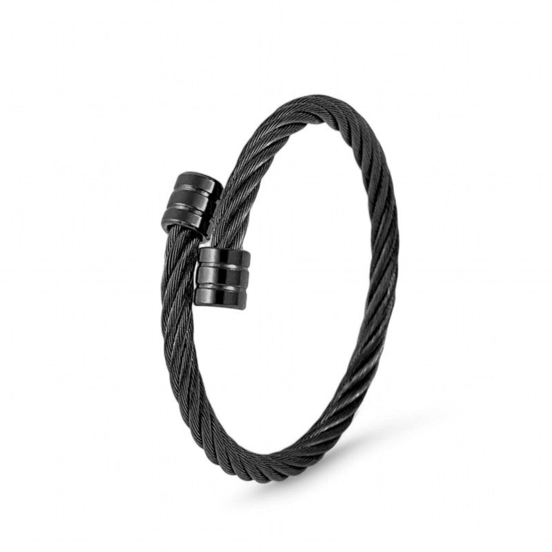 Black Silver Plated Stainless Steel Anti Tarnish Rope Design Cuff Bracelet For Men