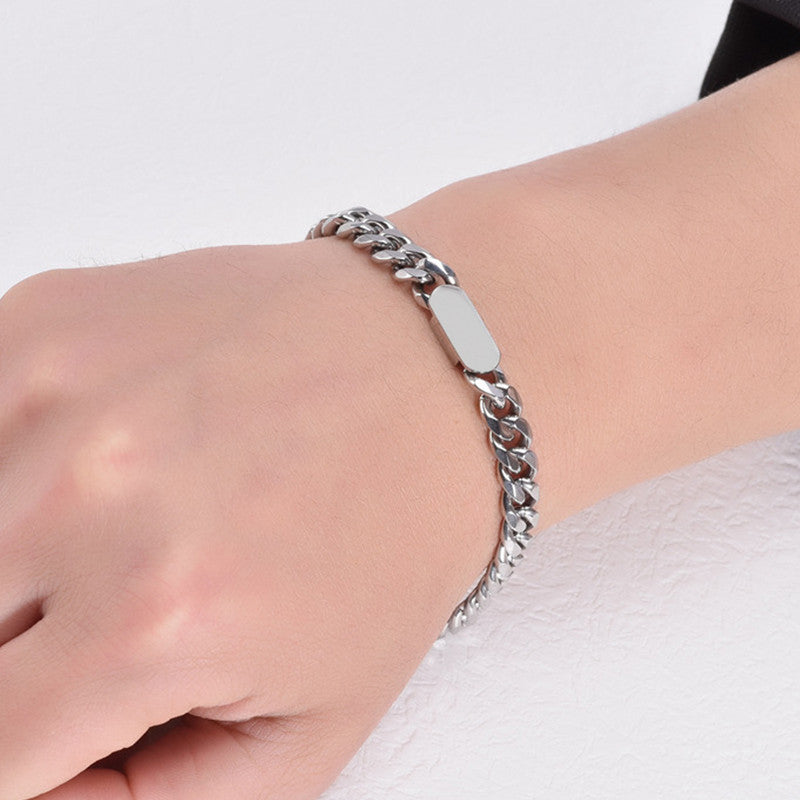 Silver Plated Stainless Steel Anti Tarnish Miami Cuban Link Bracelet For Men