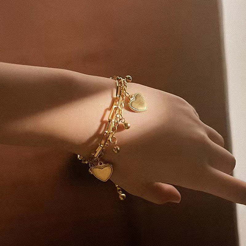 Gold Plated Stainless Steel Anti Tarnish Heart themed Wraparound Bracelet For Women