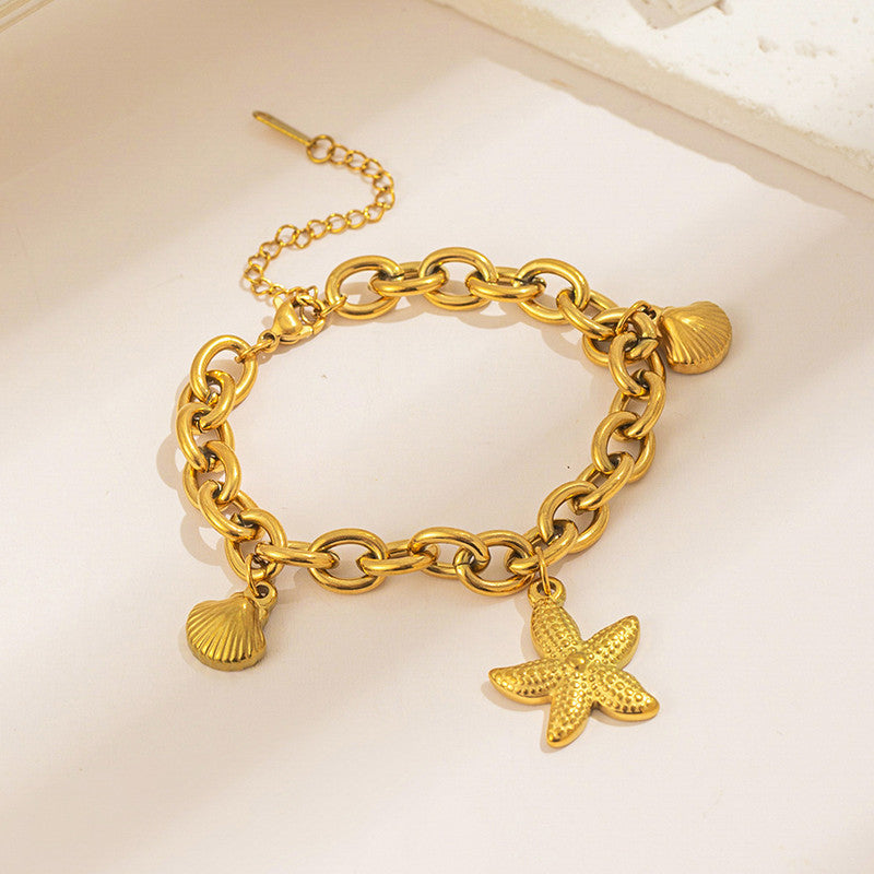 Gold Plated Stainless Steel Anti Tarnish Star themed Wraparound Bracelet For Women