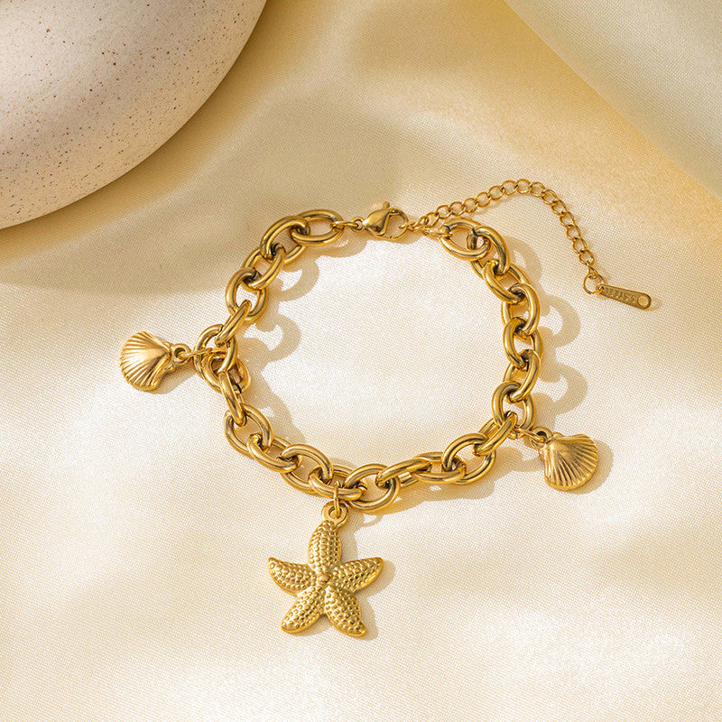 Gold Plated Stainless Steel Anti Tarnish Star themed Wraparound Bracelet For Women