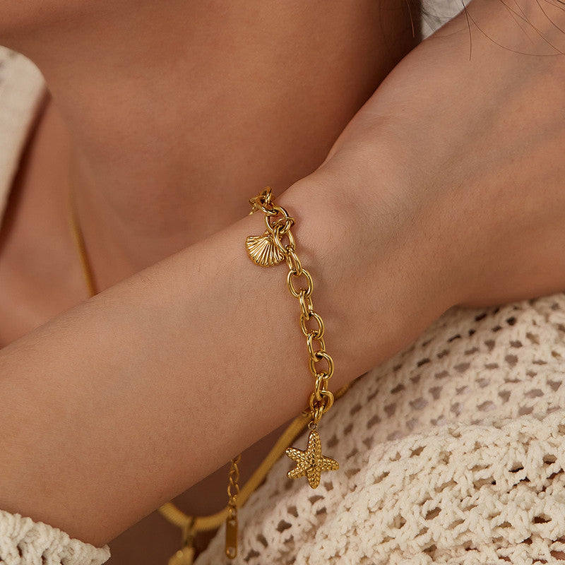 Gold Plated Stainless Steel Anti Tarnish Star themed Wraparound Bracelet For Women