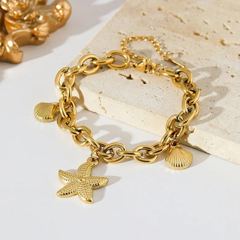 Gold Plated Stainless Steel Anti Tarnish Star themed Wraparound Bracelet For Women