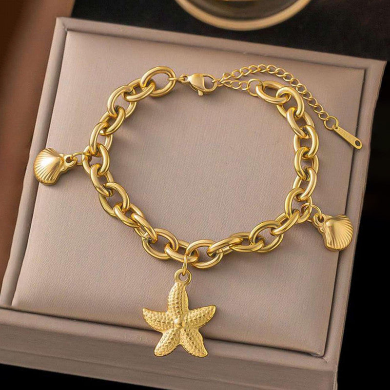 Gold Plated Stainless Steel Anti Tarnish Star themed Wraparound Bracelet For Women