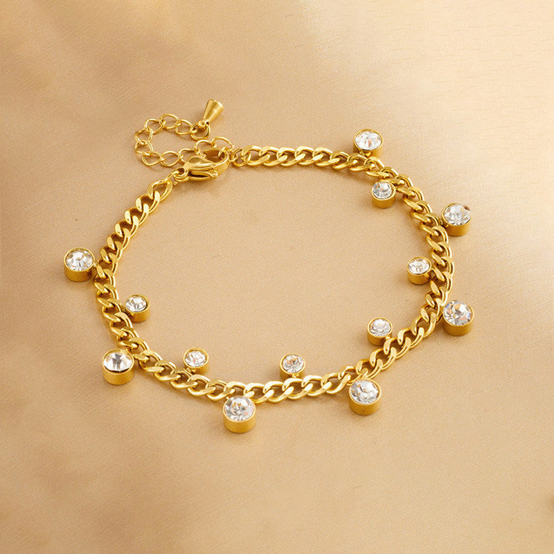 Gold Plated Stainless Steel Anti Tarnish Crystal Accents Dainty Wraparound Bracelet