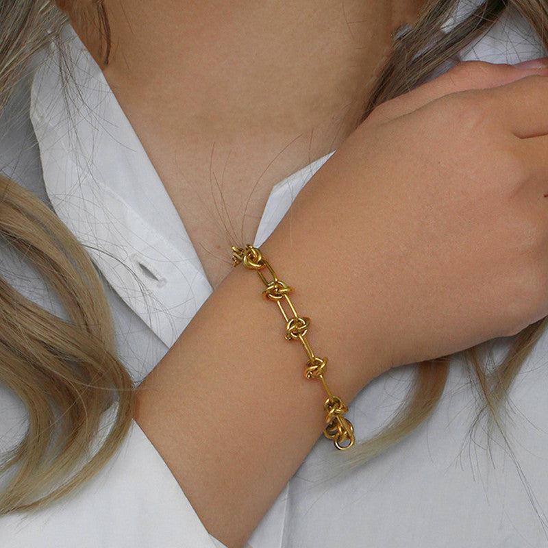 Gold Plated Stainless Steel Anti Tarnish Knotted Chain Wraparound Bracelet For Women