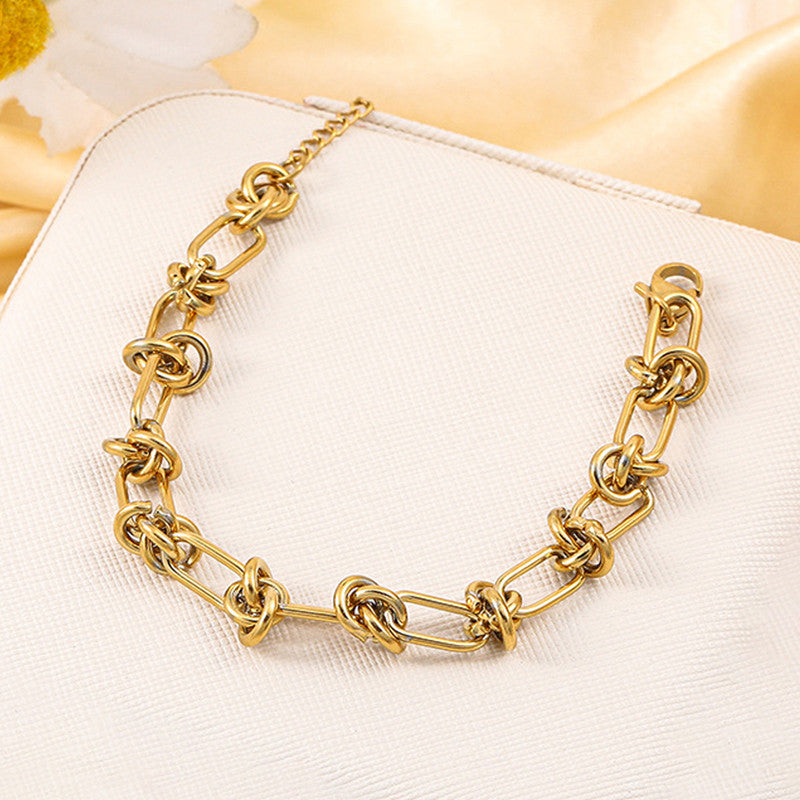 Gold Plated Stainless Steel Anti Tarnish Knotted Chain Wraparound Bracelet For Women