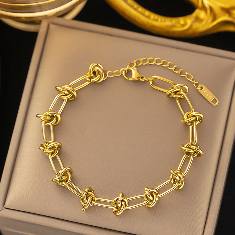 Gold Plated Stainless Steel Anti Tarnish Knotted Chain Wraparound Bracelet For Women