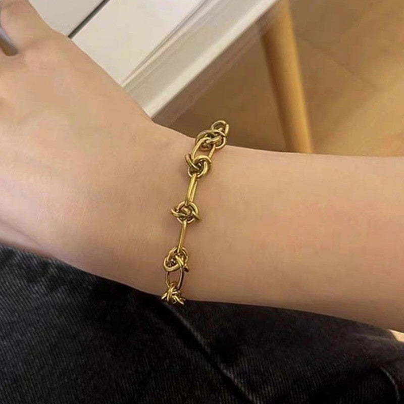 Gold Plated Stainless Steel Anti Tarnish Knotted Chain Wraparound Bracelet For Women