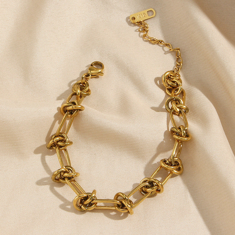 Gold Plated Stainless Steel Anti Tarnish Knotted Chain Wraparound Bracelet For Women