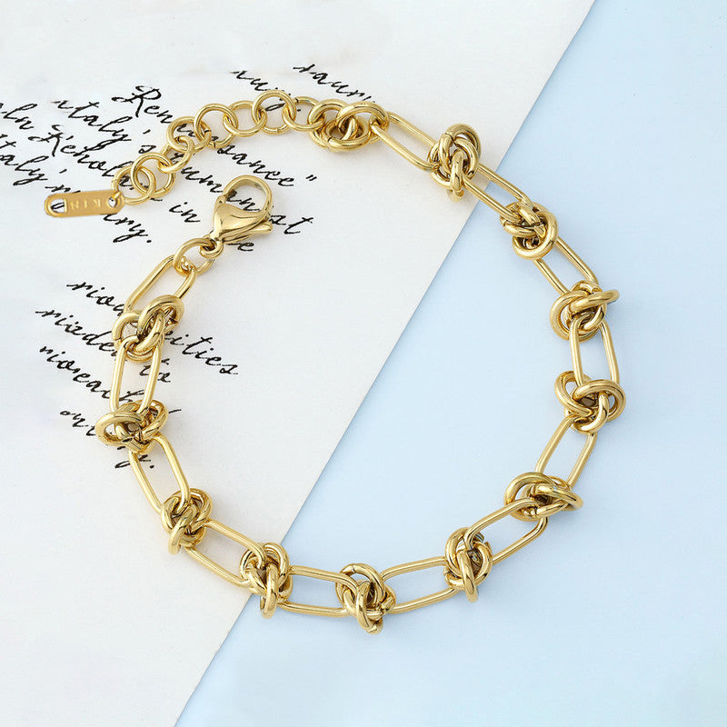 Gold Plated Stainless Steel Anti Tarnish Knotted Chain Wraparound Bracelet For Women