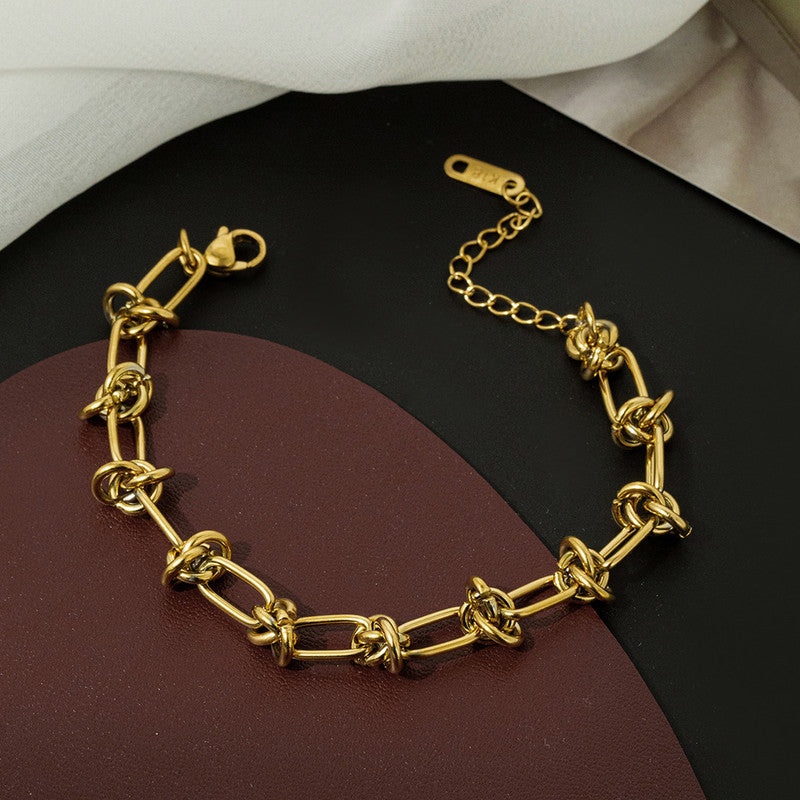 Gold Plated Stainless Steel Anti Tarnish Knotted Chain Wraparound Bracelet For Women