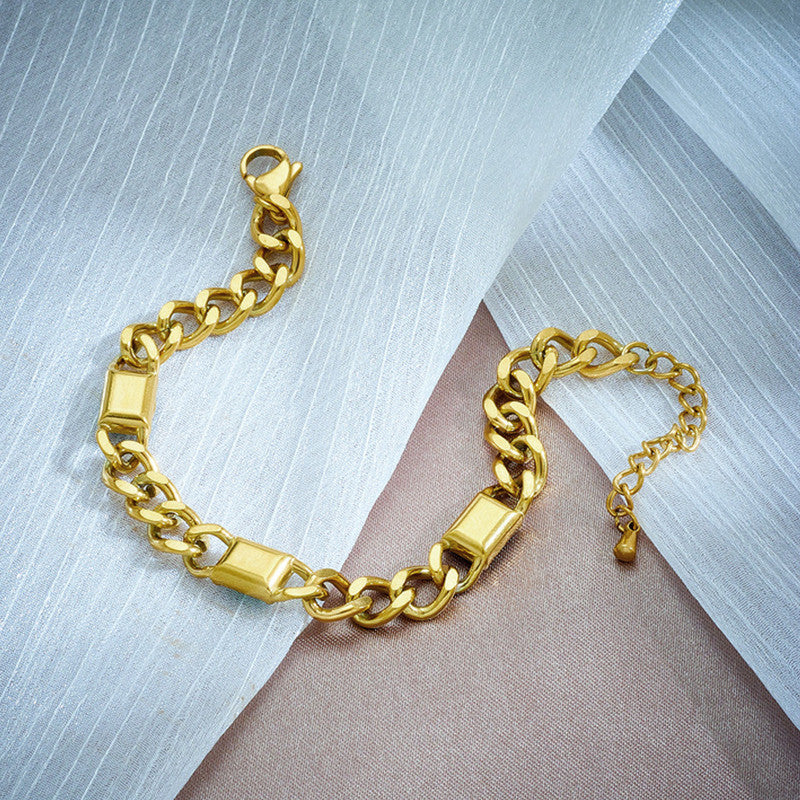 Gold Plated Stainless Steel Anti Tarnish Green Crystals Cuban Wraparound Bracelet